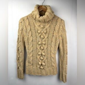 Vintage Hand Knit Chunky Cable knit Sweater Lambswool/Angora Rabbit hair Tan, PM